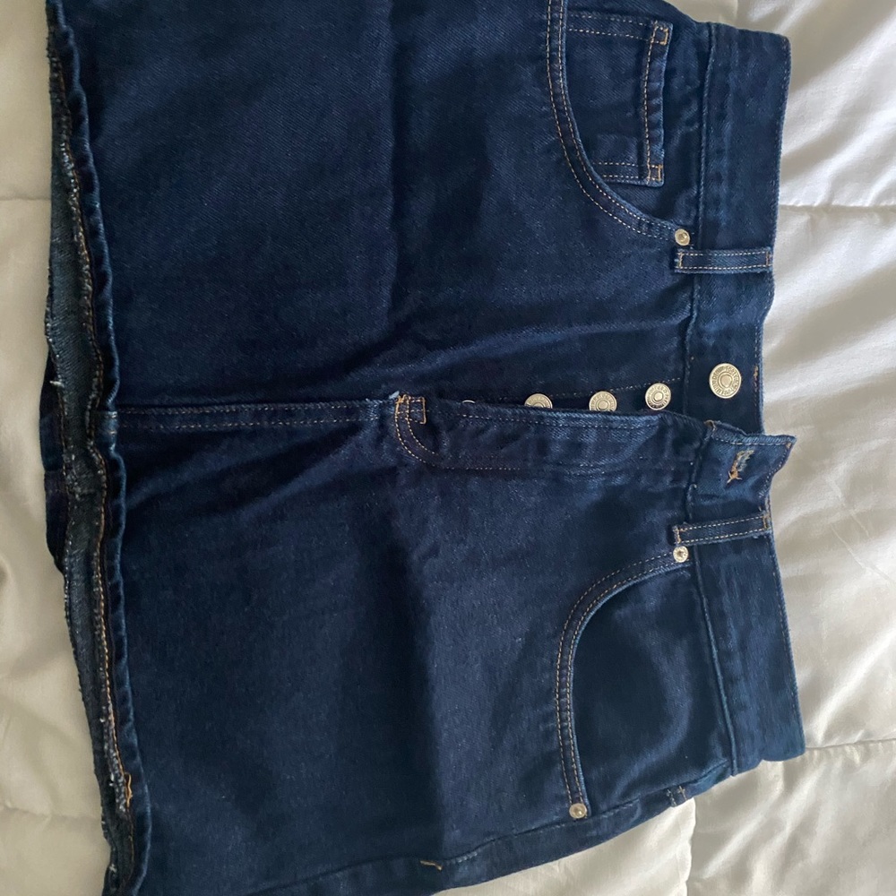 Blue mini denim skirt